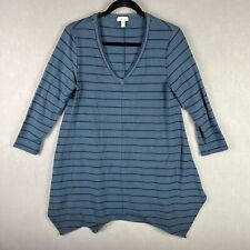 Garnet Hill Tunic Top Womens S Blue 3/4 Sleeve Striped Pullover Blouse Sharkbite picture