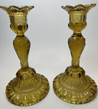Pair Portieux Vallerystahl France Amber Glass Candlesticks picture