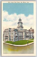 Des Moines IA~Polk County Court House~4-Sided Clock Tower~Vintage Linen Postcard picture