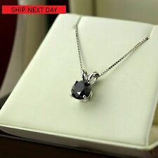 1.20CT Lab Created Black Round Cut Diamond Women's Pendant 14K White Gold Plated picture