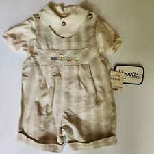 Vintage Nannette Baby Boy 2 Piece Outfit Shortall Train 3-6 Months picture