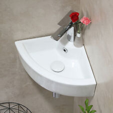 Small Wall Mount Corner Bathroom Sink with Overflow Triangle White Ceramic picture