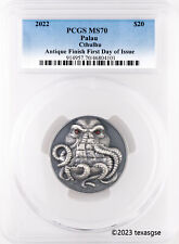 2022 Palau H.P. Lovecraft Cthulhu 3 oz Silver Coin Antiqued FDI - PCGS MS70 picture