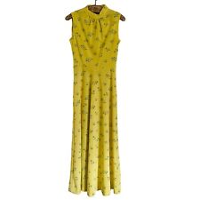 Vintage Full Length Floral Dress Women's Size XS Yellow Green Sleeveless Maxi picture