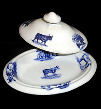 Copeland Childs ANIMALS 2pc Tureen PIG BULL TURKEY SHEEP HORSE 1880 Blue  Spode picture