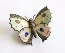 Fabulous Victorian Silver Multi Colored Enamel Butterfly Pin picture