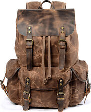 Men Waxed Canvas Leather Backpack Travel Rucksack Camping Hiking School Book Bag picture