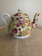 Vintage Staffordshire Yellow Chintz Bone China Teapot with Rose pattern England picture