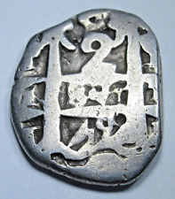 1752 Spanish Bolivia Silver 2 Reales Colonial 1700's Pirate Treasure Cob Coin picture