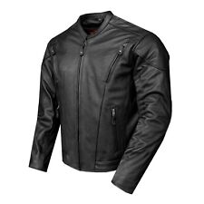 Premium Men's Motorcycle Black Cowhide Leather Biker Front Air Vents Jacket picture