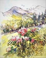 Flowers And Mountains, Flower Art Print, Mountain Art Print, Flower Wall Decor picture
