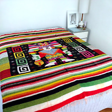 Vintage Mayan Aztec Zapotec Wool Hand Woven Blanket Rug 58x75 Striped Geometric picture