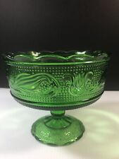 Compote Pedestal Bowl Emerald Green Serving Bowl Vintage 1960 picture
