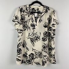 Maurices Floral Blouse Womens XXL Short Sleeve Ivory Black Pullover V Neck picture