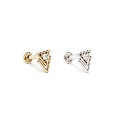 14K REAL Solid Gold Diamond Tribal Triangle Stud Cartilage, Helix, Tragus, Conch picture