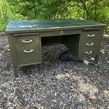 Vintage Military Office Tanker Desk Mid Century Metal Army Green Rubber Top VTG picture