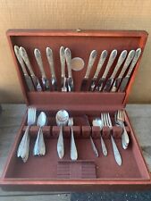 National Rose & Leaf Silver Plated Silverware 74 Piece Knives Forks Spoons Set picture