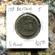 GREAT BRITAIN- BEAUTIFUL HISTORICAL GEORGE I DUMP ISSUE HALFPENNY, 1718, KM# 549 picture