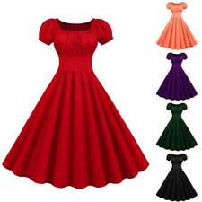 Womens 50s 60s Vintage Solid Skater Dress Evening Rockabilly Party Swing Dresses picture