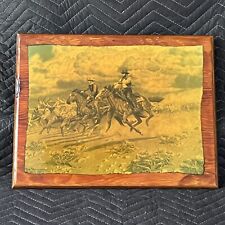 Vintage 1973 Joe Ruiz Grandee Cowboy Western Print Lacquered On Wood San Antonio picture