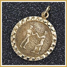 9k 9ct 375 Solid Yellow GOLD Zodiac Sign Gemini Pendant Medal Vintage England picture