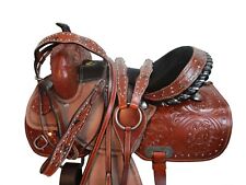 GAITED WESTERN HORSE SADDLE 18 17 16 15 PLEASURE FLORAL TOOLED LEATHER TRAIL SET picture