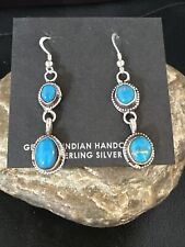 Blue Kingman Turquoise Navajo Sterling Silver Dangle Earrings 14870 picture