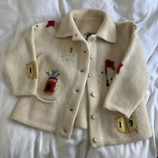 Rare 1950s Sweater Novelty XS/S Tennis Golf Theme Alpaca Handmade Chunky Knit picture