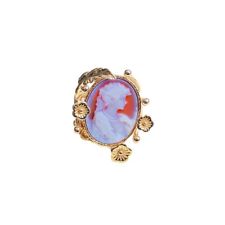 14k Gold Italian Goddess Rose Gold Cameo Ring Carved in Carnelian Shell picture