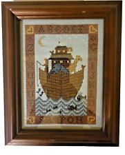 Vintage Noah's Ark Framed Handcrafted Finished Counted Cross Stitch 8 x 10  picture