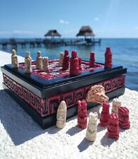 Mexican Chess Set Handmade Wood Red Mayan Calendar Artesania Aztec Art 7,5×7,5in picture