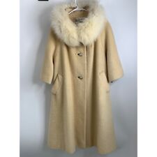 60s Vintage Lilli Ann Tan Wool Swing Coat Fox Collar 3/4 sleeve Pockets 7016 picture