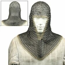 Chain Mail Mild Steel Round Butted Hood with Brass Rings 10mm 16 SWG Black picture