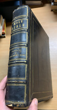 RARE 1800s HOLY BIBLE GUSTAVE DORE ARTWORK VOL 1 ANTIQUE LEATHER BOOK (EV5) picture