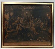 Antique William Hogarth Engraved Copper Plate Framed A Rake's Progress Plate 6 picture