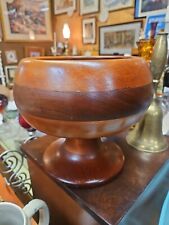 Antique Turned Hardwood Wood Compote Bowl  Pedestal With Wood Fruit picture