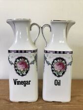 Pair 2 Vtg Schwarzburg Floral Porcelain Oil Vinegar Pitchers Cruets Dispensers picture