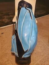 Vintage BURTON 6 Way Leather Canvas Golf Cart Carry Bag Navy Blue Sky Blue  picture