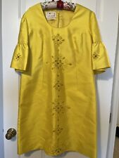 Vintage 1960s Bizet Yellow Silk & Wool Shift  Dress w Beading Size 16 Hong Kong picture