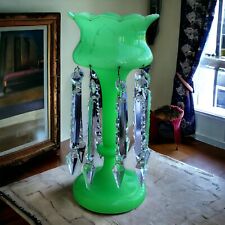 Antique Victorian Matel Luster Opaline Green Glass READ picture