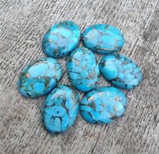 Natural Blue Copper Turquoise Oval Cabochon Flat Back Calibrated Loose Gemstones picture