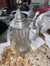 Vintage Or Antique Cut Crystal Glass Pewter Lidded Tankard Stein 9.5” picture