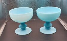 Pair 2 Portieux Vallerysthal Blue Opaline Low Sherbet Champagne Glass picture