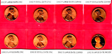 1982 P D S LINCOLN CENT 8 COIN SET COPPER/ZINC LARGE & SMALL DATES BU+PROOF picture