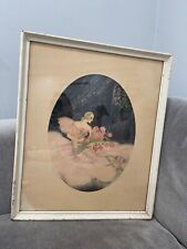 Vtg Antique Art Deco Allene Lamour Oval Lithograph Print Message of the Roses picture