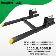 4000lb/2000lb Bucket Fork Clamp On Loader Quick Attach Fork w/ Stabilizer Bar picture