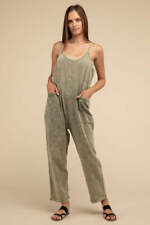 ZENANA Boho Summer Overalls Washed Spaghetti Straps with Pockets Knit Casual picture
