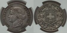 Rare 1891B Large Heavy Silver Coin Swiss Confederation Five Francs NGC VF35 picture