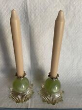 VINTAGE MCM PAIR MINT GREEN SOLID MARBLED LUCITE CANLE HOLDERS - RARE picture
