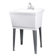 Utility Laundry Sink with Chrome Finish Dual Handle Faucet 19 Gallon - White picture